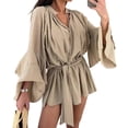 thumbnail image 3 of TaTaai Women's V-Neck Long Sleeve Flared Sleeve Irregular Hem Tie Waist Loose Dress Lightweight Breathable Casual Dress for Vacation Outings Gift, 3 of 6