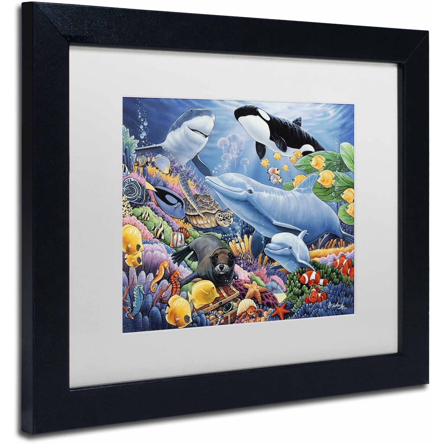 Trademark Fine Art 'Sealife' Canvas Art by Jenny Newland, White Matte, Black Frame