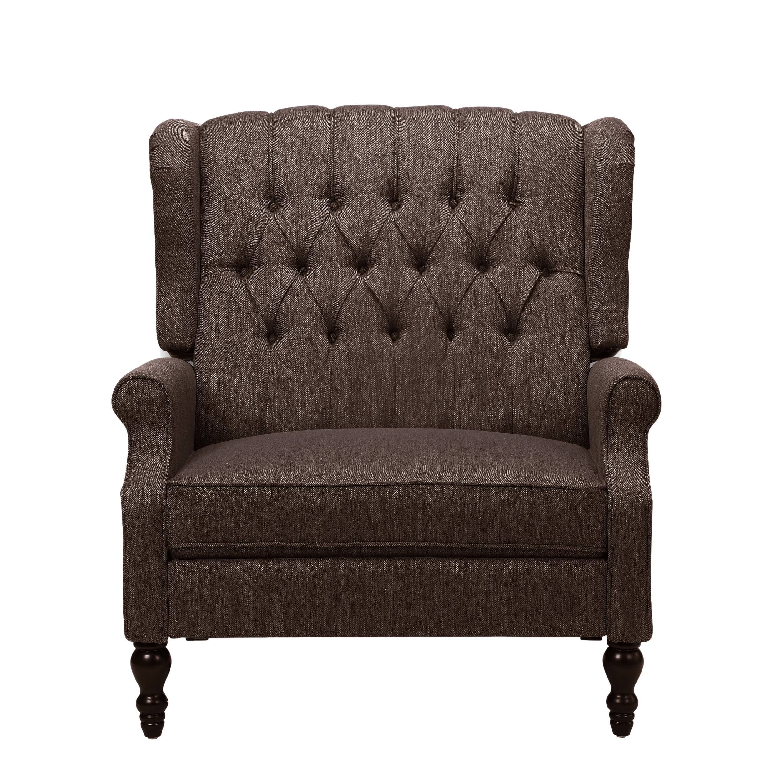 Noble House Khalid Oversized Wingback Tufted Fabric Push Back Recliner, Brown