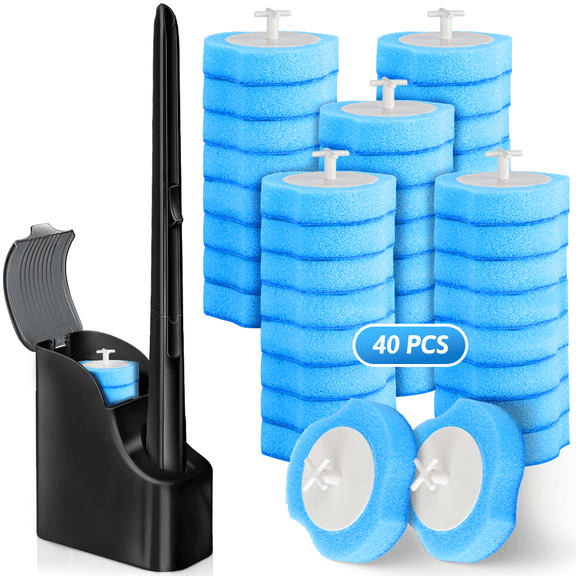 MYSPRI Disposable Toilet Bowl Brush Cleaner 1 Kit with 40 Toilet Scrubber Refills