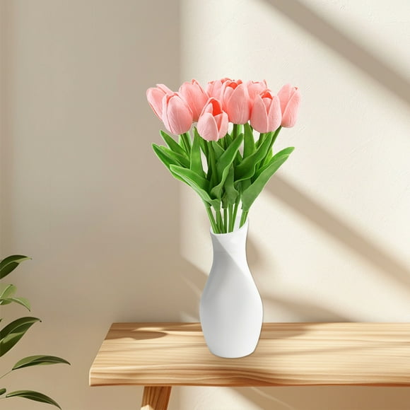 Qaailabf Based on the product description, here's the optimized e-commerce product title: 10pcs Artificial Mini Tulips 35cm Realistic Plastic Flowers for Home Holiday Decoration - Red, Pink, Purple