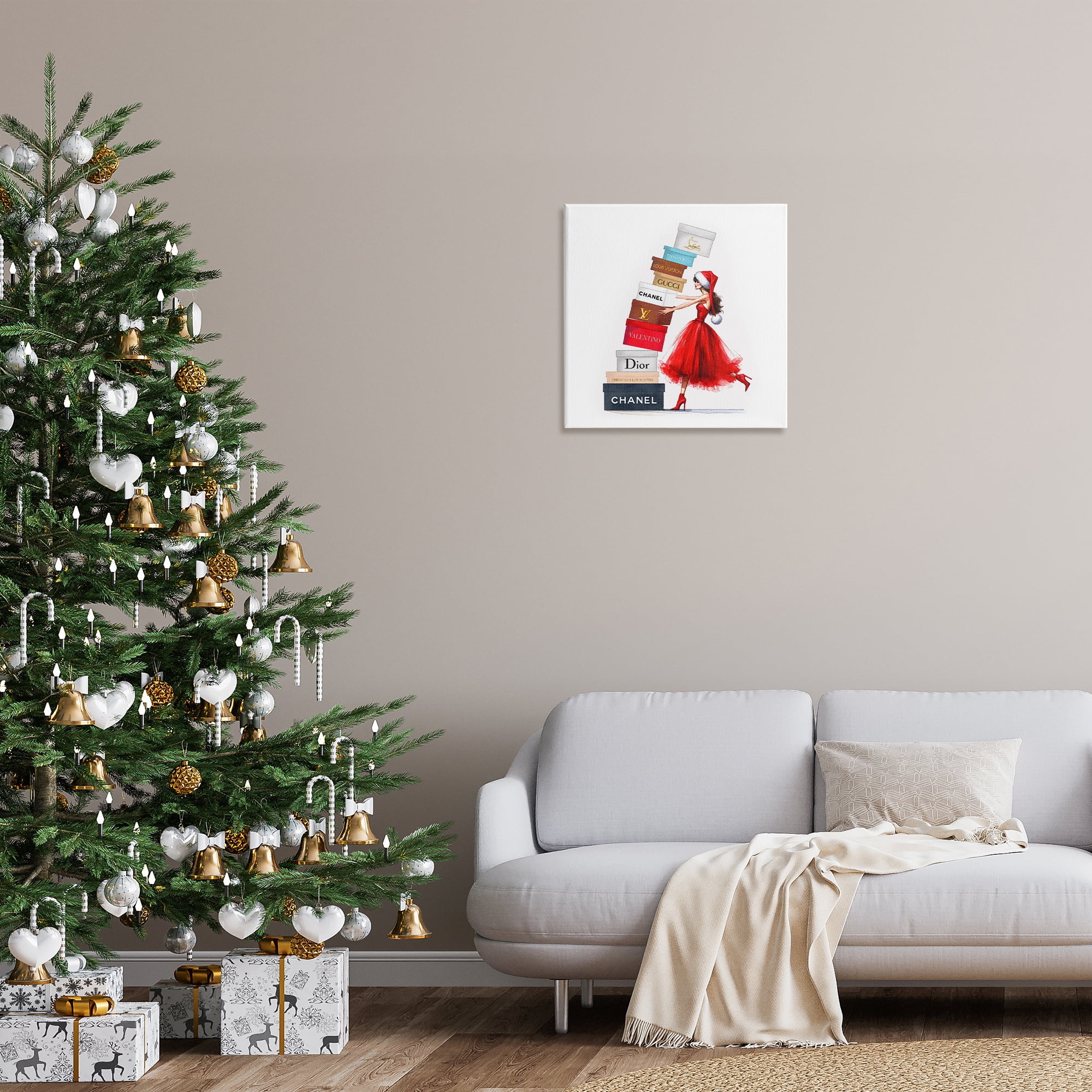 Stupell Industries Christmas Shopping Boxes Holiday Painting Gallery Wrapped Canvas Art Prints Wall Art, 24 x 24