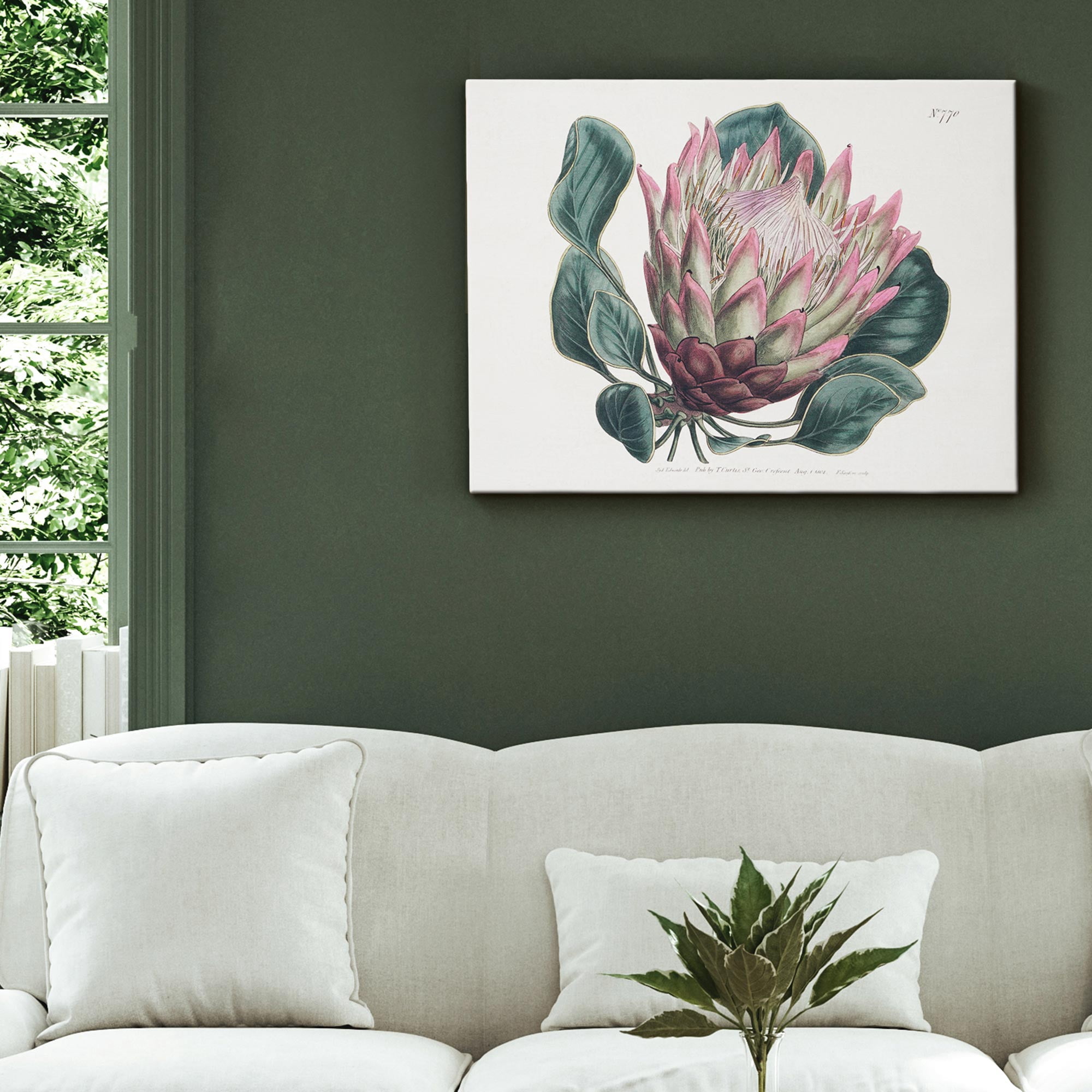 American Art Decor Dragon Leaf Flower Floral Botanical Canvas Wall Art Painting Print for Living Room, Bedroom, Kitchen, Home Office, Dining & Guest Room - 12"x16"