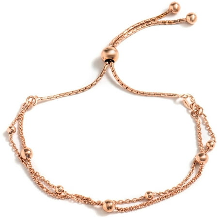 PORI Jewelers 18kt Rose Gold-Plated Sterling Silver 2-Row Adjustable Bracelet