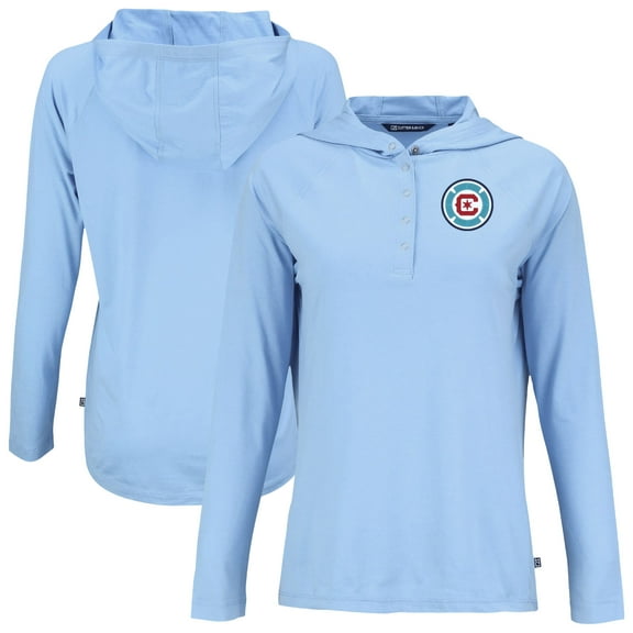 Women's-Cutter & Buck Powder Blue Chicago Fire Coastline Epic Comfort Eco Recycled Quarter-Snap Raglan Hoodie Top