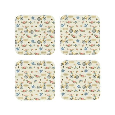 

Leather Coasters Set of 4 - Bike Pattern Farmhouse Lightweight Non-Slip Drink Coasters for Desk Anti-Scalding Desk Cup Coasters for Office Table Decor Square