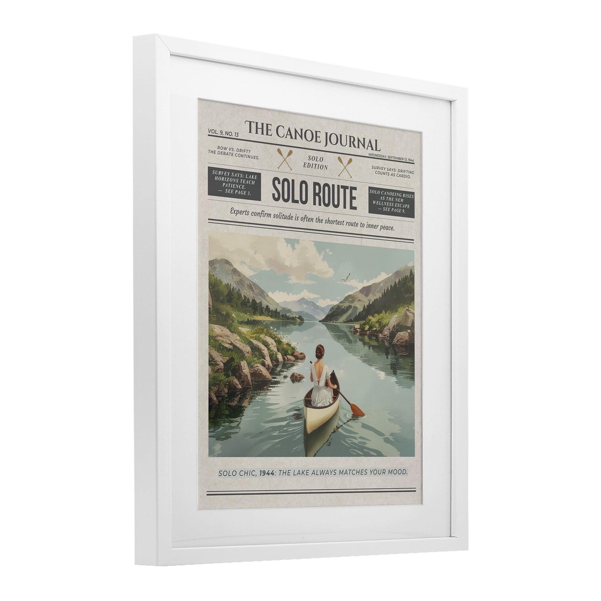 Stupell Industries Canoe Journal Newspaper White Framed Print Under Glass, design by A Barefoot Stylist