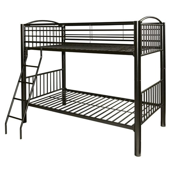 Pemberly Row Contemporary Metal Twin Over Twin Bunk Bed Attached Ladder in Black