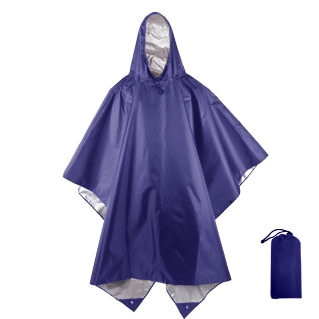 MIASHUI Ponchos de Pluie pour Adultes Imperméables pour Camping avec Capuche, Bleu, Taille Unique