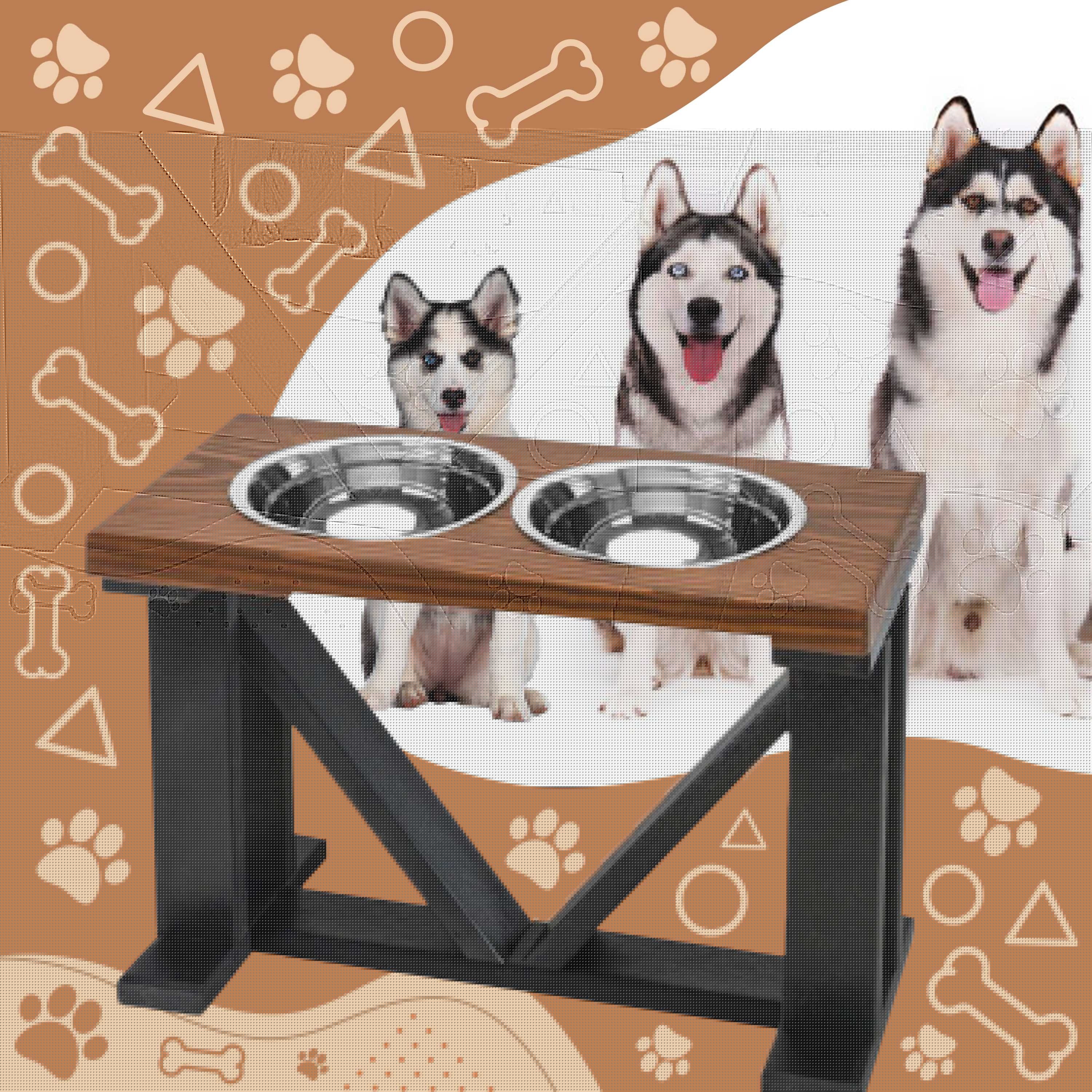 Bearwood Essentials 2 Bowl Elevated Dog Stand - Best Raised Wood Dog Feeder with Stained Top