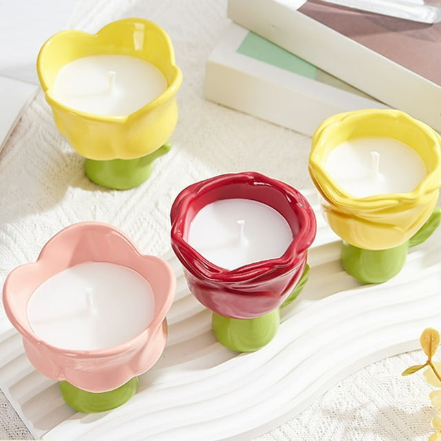 Xihbxyly Vela En Forma de Rosa, Aroma de Cera de Soja, Aroma de Té Blanco, Jazmín y Cedro, Diseño de Tarro de Cerámica, Regalo Decorativo para El Hogar, Aromaterapia Relajante, Tamaño 7,7 X 7 X 7 Cm