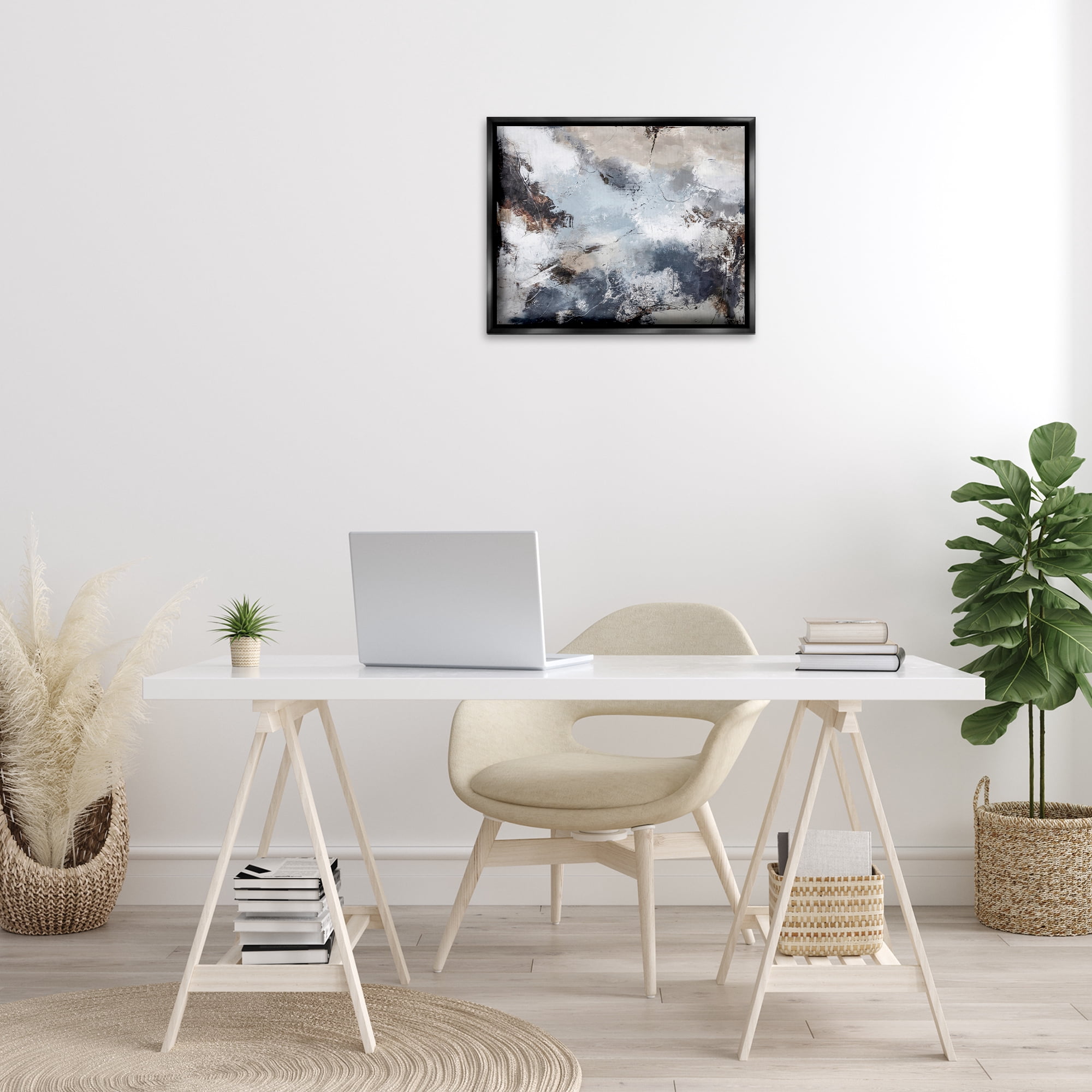 Stupell Industries Grey Organic Abstract Abstract Painting Black Floater Framed Canvas Art Print Wall Art, 21 x 17