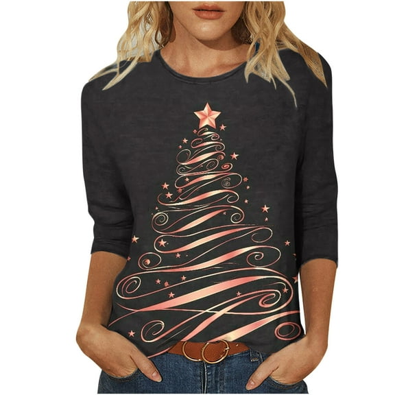 gakvbuo Christmas Sweatshirt For Women Funny Christmas 3/4 Sleeve Work Business Blouse Tunic Tops Crewneck Sports TShirts Pullover Sweatshirt For Women Gifts for Christmas