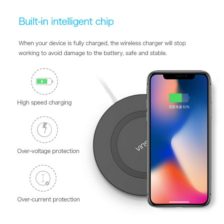 Wireless Charger, VINSIC Universal 3 Coils Mini Qi Wireless Charger Quickly Charging pad, cellphone accessories with Folding Stand for  iPhone 8 8+ iPhone X Samsung Galaxy S7 S6 Note