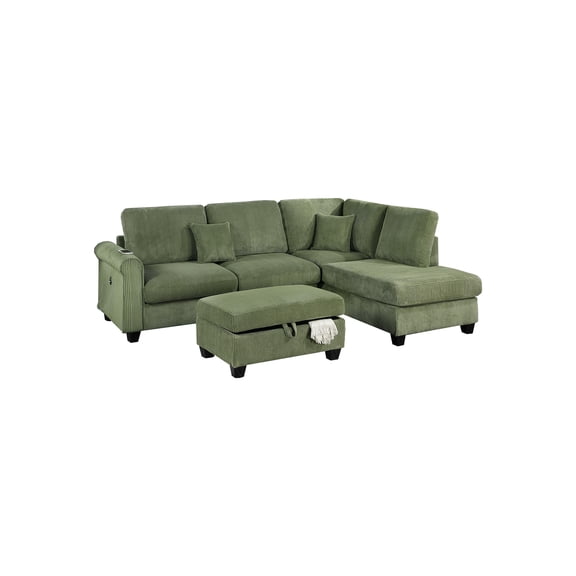Poundex 3-Piece Foam Upholstered Corduroy Sectional Set in Sage