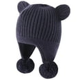thumbnail image 4 of SuTry Boys Girls Knitted Beanie Hat Warm Ear Protection Cute Bear Ears Double Pom Poms Winter Soft Cozy Comfortable Hat(Navy,5-7 Years), 4 of 5