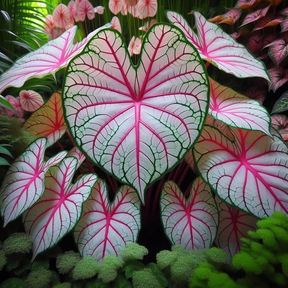 10 Fiesta Caladium Bulbs for Planting  (10 Bulbs)