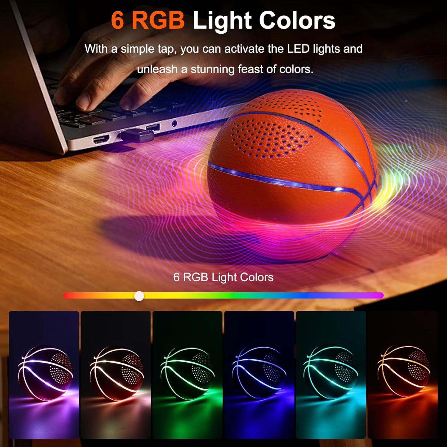 JISPOORT Glow in the Dark Leather Basketball with Bluetooth Speaker, Baseball Size