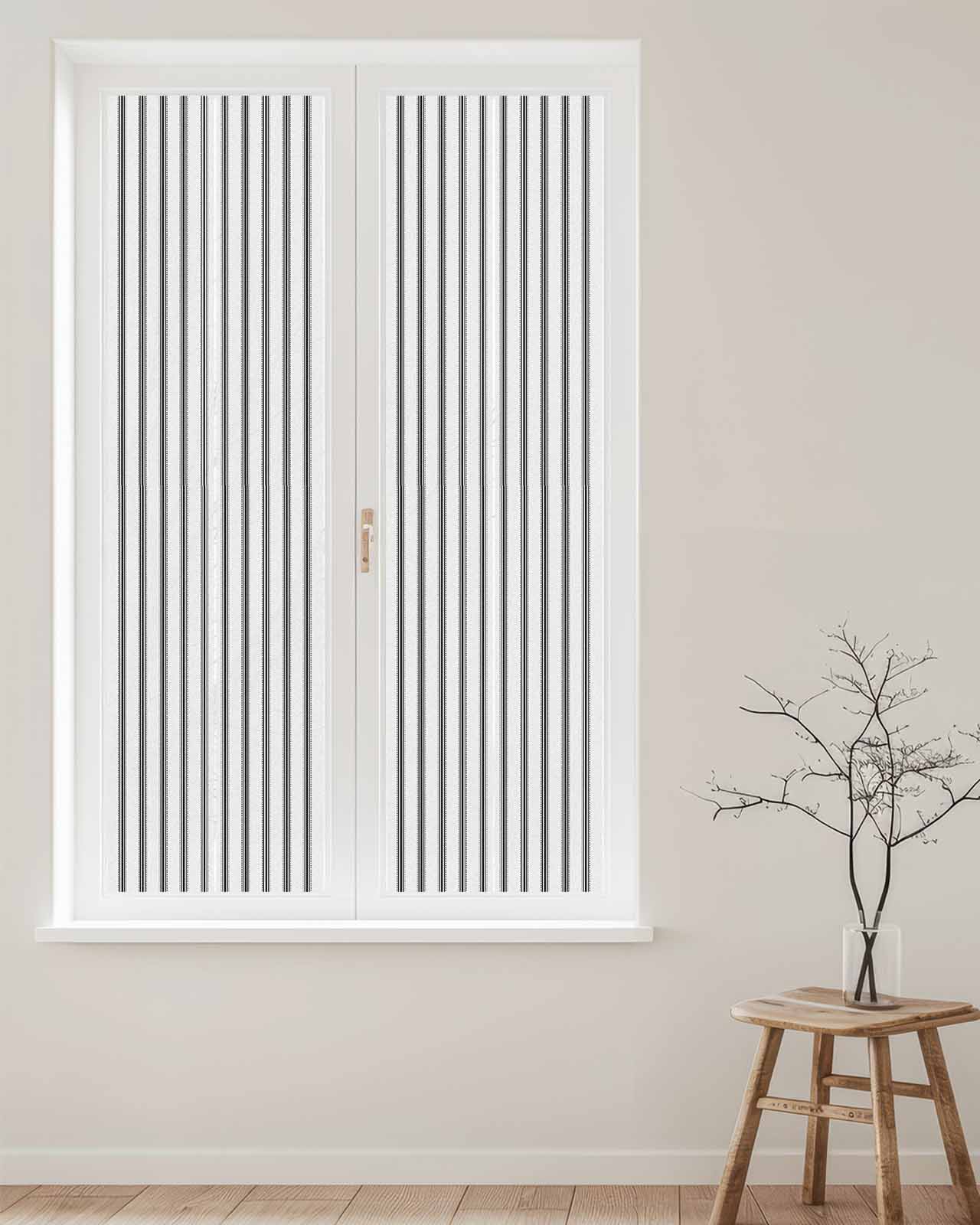 Window Privacy Film, Black Stripes UV Sun Blocking Window Tint Film Heat Control One Way Blackout Window Film, Geometric Vertical Linens Modern Minimalism Non Adhesive Static Cling 23.6x78.7 In
