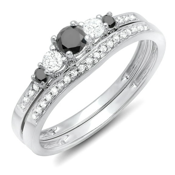 Dazzlingrock Collection 0.45 Carat (ctw) 14K Black & White Diamond 5 Stone Engagement Ring Set 1/2 CT, White Gold, Size 9.5