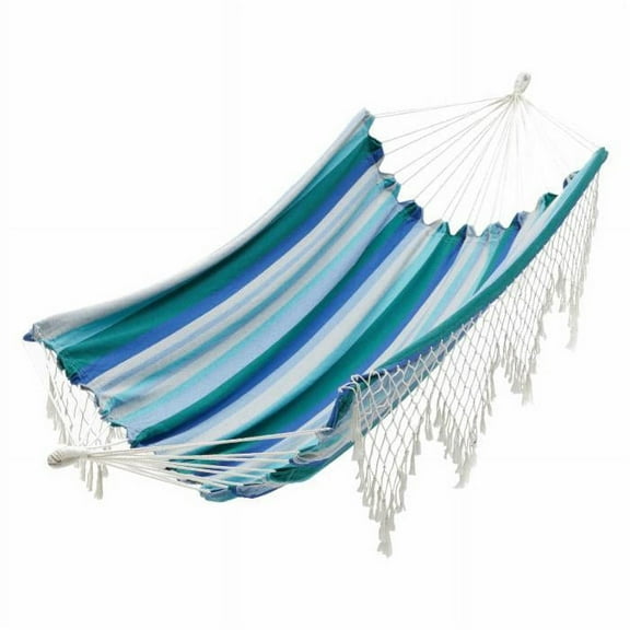 Coral Coast Keyes Cove Multicolor Striped Hammock, Cool Blue, Green, Tan, in a Vertical Stripe Pattern, Product Assembled Size 9.7 ft L x 5 ft W