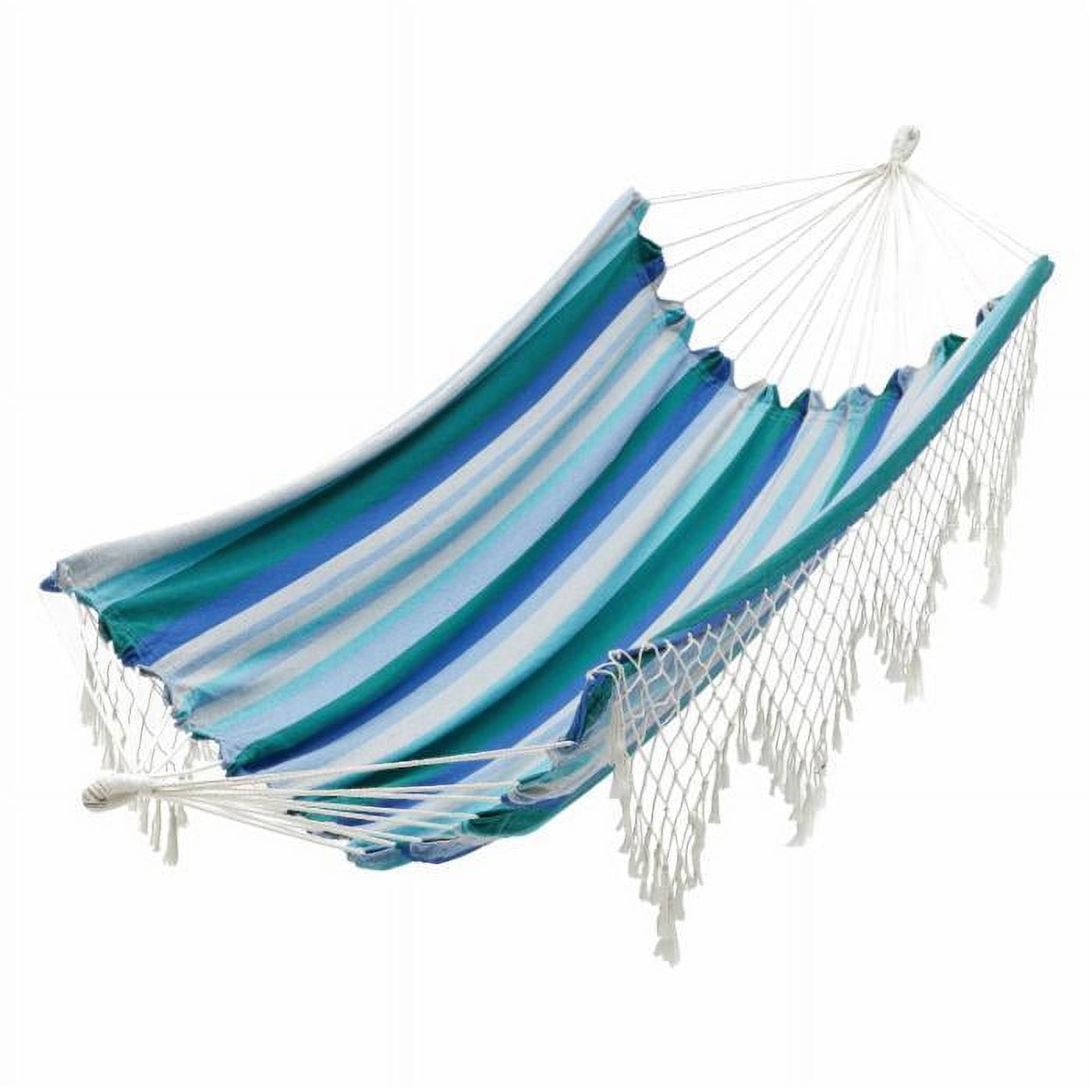 Coral Coast Keyes Cove Multicolor Striped Hammock Cool Blue Green Tan in a Vertical Stripe Pattern Product Assembled Size 9.7 ft L x 5 ft W