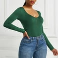 thumbnail image 5 of jsaierl Long Sleeve Bodysuit for Women Fashion Casual Solid Color Quarter Zip Scoop Neck Pullover Jumpsuit Bodysuit, 5 of 9