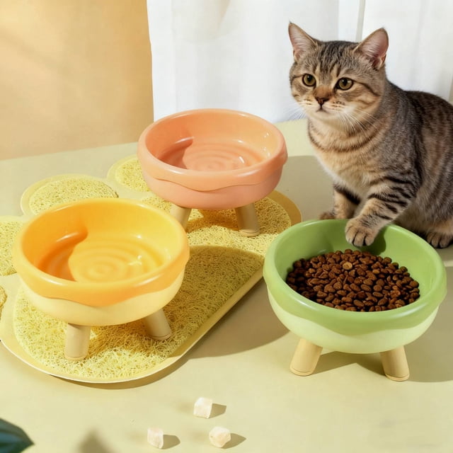Comedero elevado para gatos con forma de rosquilla, 14,3 cm de diámetro, capacidad de 300 ml para Rkxzt