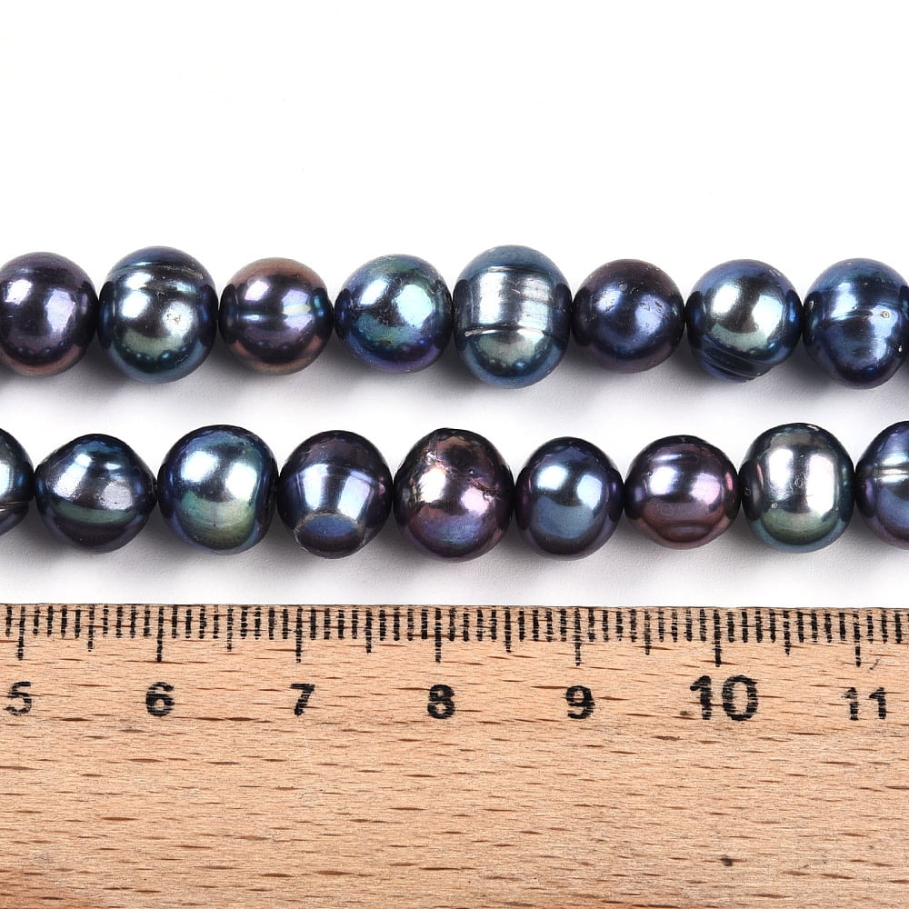 2 Strand Natural Cultured Freshwater Pearl Beads Strands Dyed Potato Prussian Blue 8~9x7.5~10.5mm Hole: 0.5mm about 20~21pcs/strand