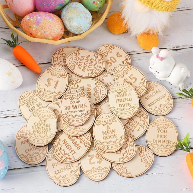 Decoraciones de Pascua, adornos de Pascua, regalos de Pascua, 27 piezas de huevos de Pascua para niños, relleno de monedas de madera, huevos de Pascua, huevo de Pascua