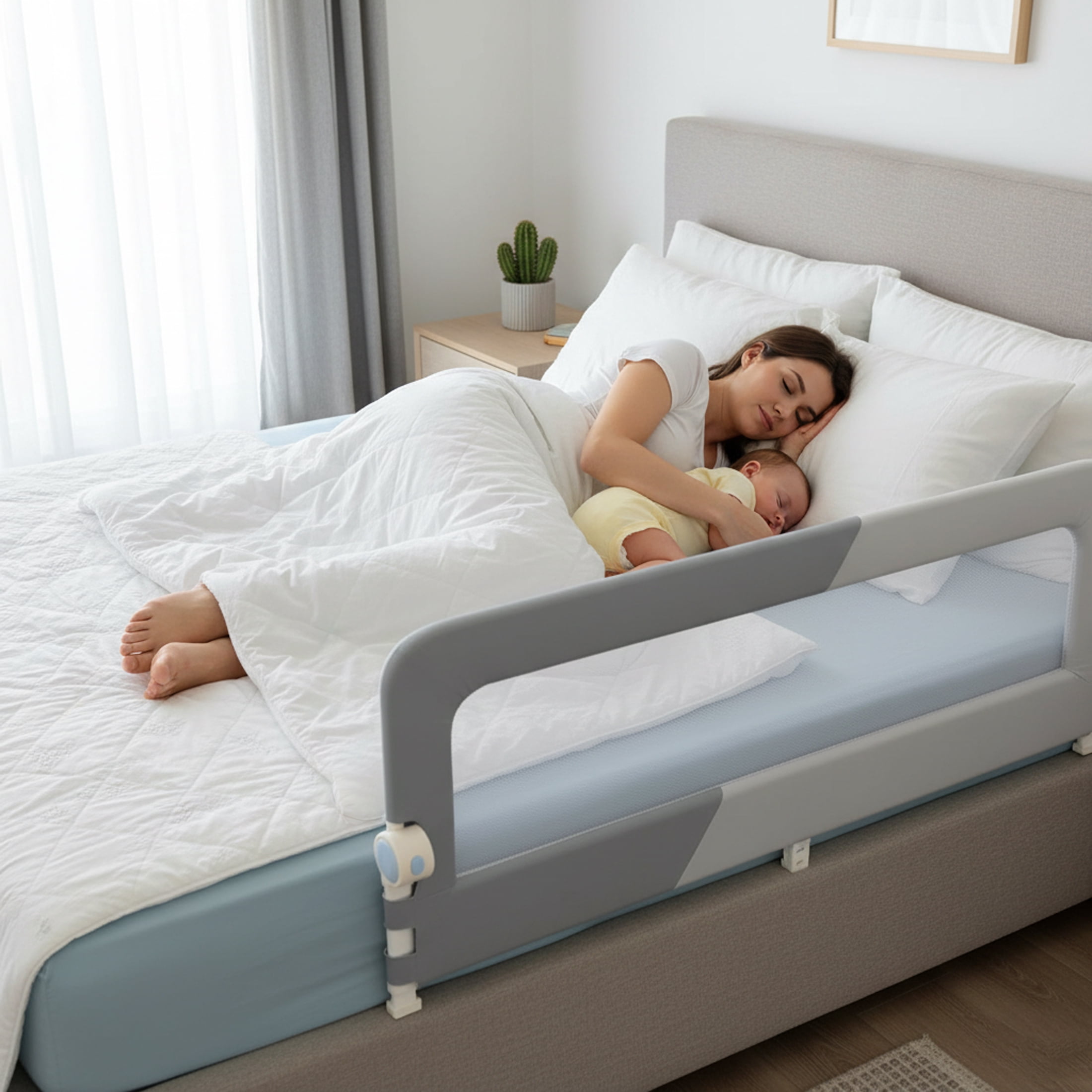 Oioane 59in Bed Rail for Toddlers, Foldable Baby Safety Bed Rail Guard with Height Adjustable for Full, Queen, King Bunk Size Bed, Gray