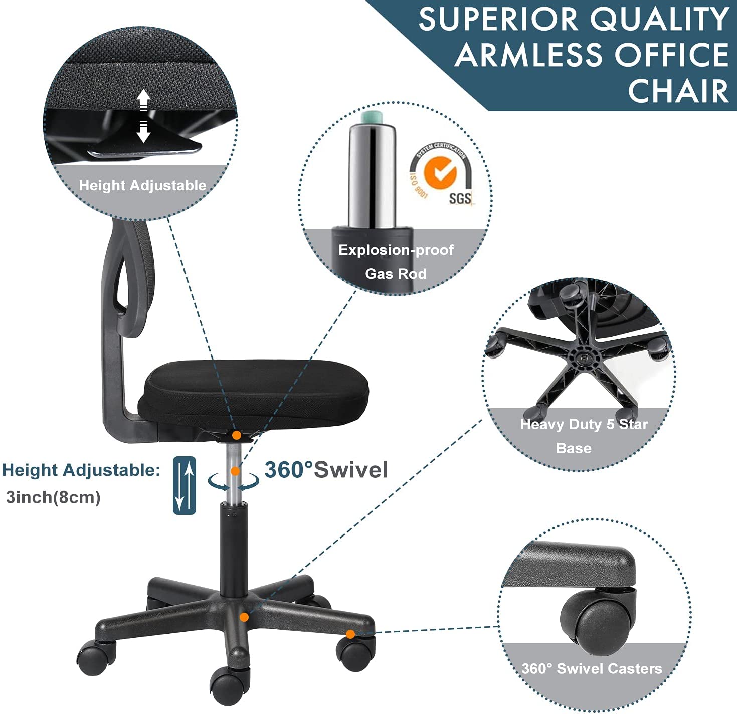 edx Armless Mesh Computer Chair, Adjustable Low Back photo 2
