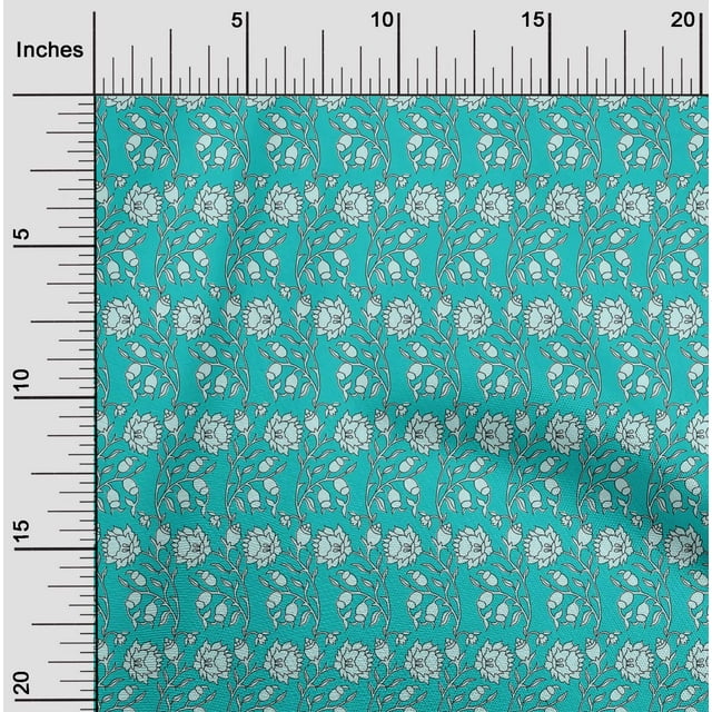 oneOone Polyester Lycra Fabric Leaves & Floral Block Print Fabric By The Yard 56 Inch Wide