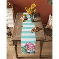 thumbnail image 4 of Pink Gnomes Summer Burlap Cotton Table Runner 14x72 Inches Long, Tropical Leaves Aqua Stripes Farmhouse Table Runners, Outdoor Dining Tablecloths Decor for Baby Shower/Party/Wedding, 4 of 6