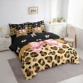 thumbnail image 3 of Castle Fairy Boys Girls Kawaii Ribbon Bowknot Bedding Comforter Set 7pcs,Leopard Print Queen Bedding Sets Super Cozy,Bling Glitter Queen Sheet Sets,Luxury Bedroom Decor,Reversible, 3 of 8