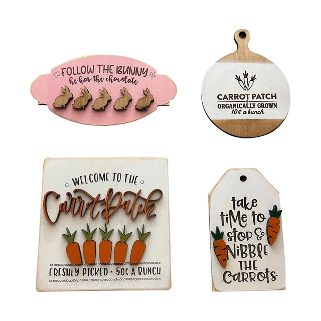 Decoración de bandeja en capas para el día de Pascua, letreros decorativos de madera para Pascua con bandeja en capas, fiesta 4 piezas