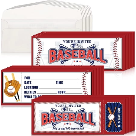 50 Pcs Baseball Party Invitations with Envelopes Baseball Birthday Invite Cards 25 Tickets 25 Envelopes for Sports Party Favor Supplies
