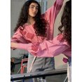 thumbnail image 4 of HH TRAF Blusas elegantes de verano para mujer, blusas con cuello de muñeca decorativo de un solo pecho y manga larga con estampado rosa, camisas nuevas para mujer, 4 of 5
