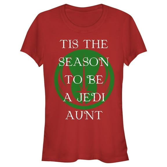 Junior's Star Wars Tis the Season Jedi Aunt Graphic Tee Red Large