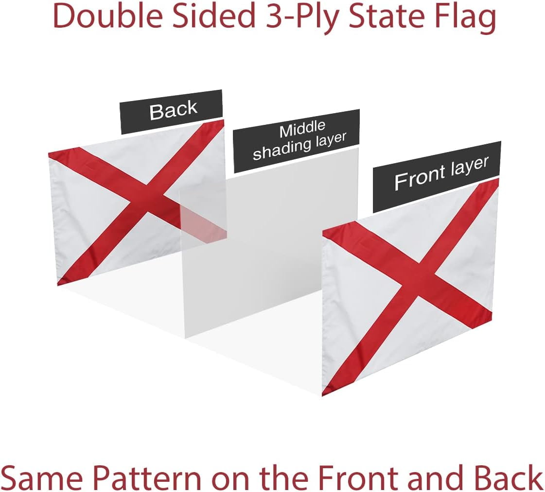 TOPFLAGS Alabama Flag Double Sided 3x5 AL State Outdoor Flag Sewn Stripes 3 ply Heavy Duty for Outdoor, Vivid Color Fade-resistant