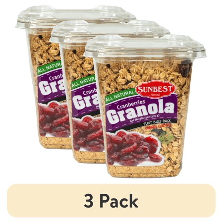 (3 pack) Sunbest Cranberry Granola Cereal with Oats and Seeds 15 oz, Instant, Shelf Stable