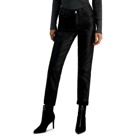 INC International Concepts Womens Mid Rise Coated Straight Leg Jeans Coated Black 16