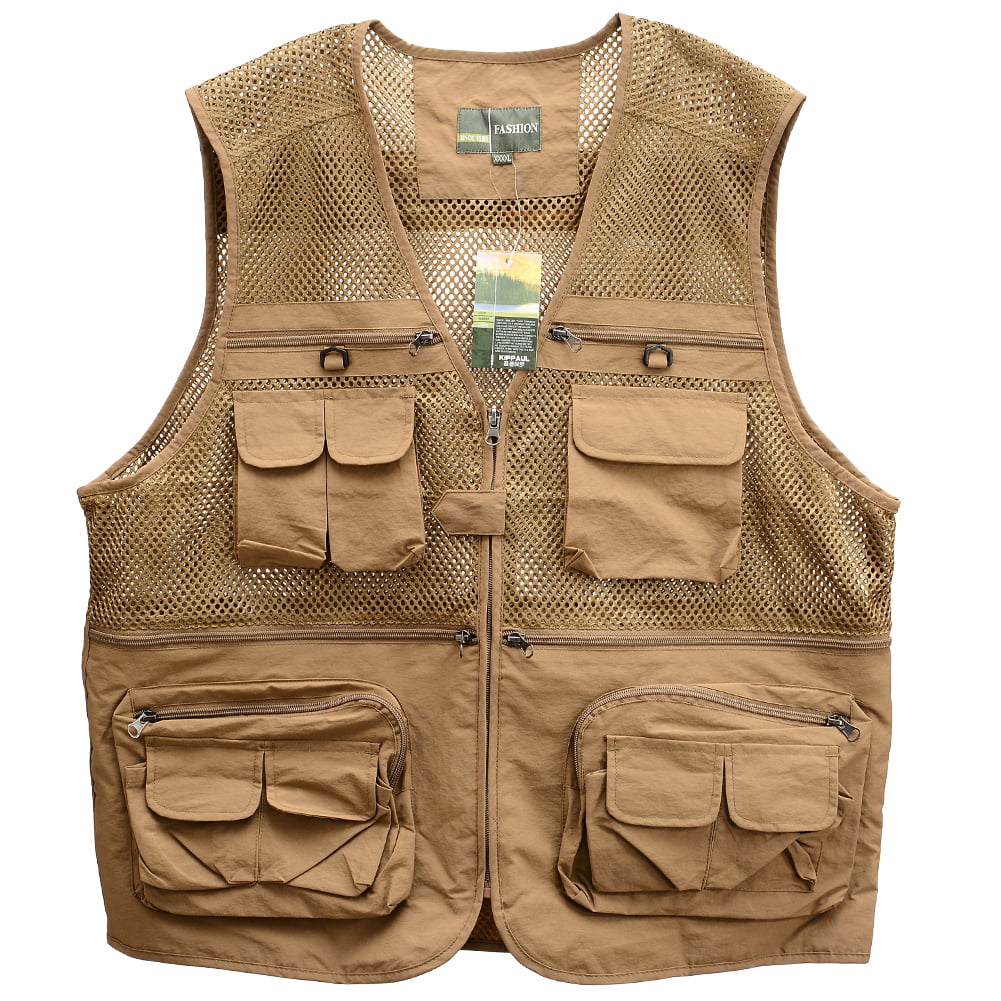 Mens Summer Fishing Vest Photography Work Multi-Pockets Outdoors Vest Sleeveless Jacket