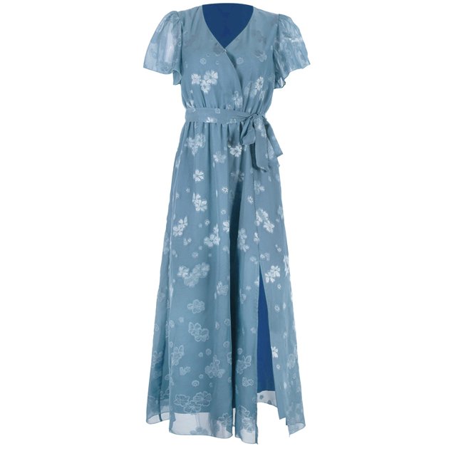 B91xZ Robes Formelles pour Femmes Printemps Été Col en V Profond Élégante Robe Mini Nœud Papillon, Bleu G