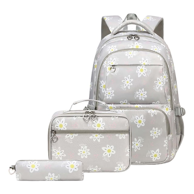 GPOECD Cute Large Capacity Printed Backpack Set for Female High School Junior High School and Elementary Student School Backpack Grey,One Size