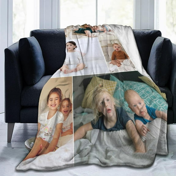 Custom Blanket with Photo Text Personalized Child Mother Father Christmas Halloween Lover Pet Personalized Gift Birthday Custom Picture Blanket (1Photos, 50"x40")