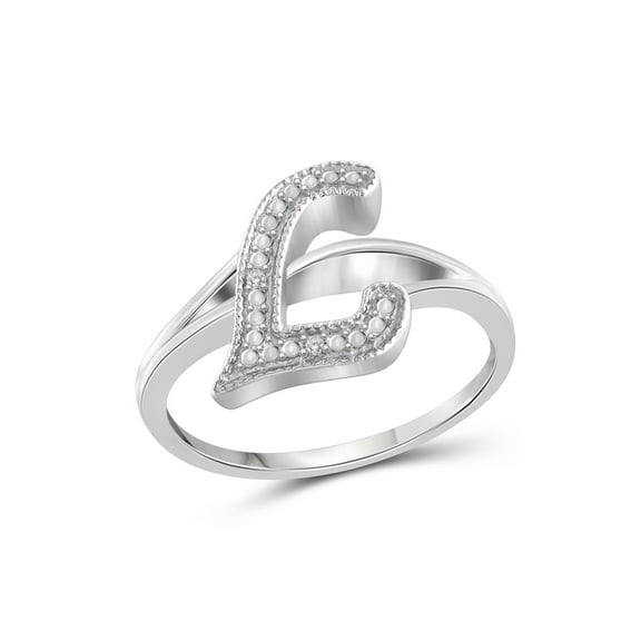 JewelersClub Accent White Diamond Initial Letter Ring for Women | Customizable Sterling Silver L Alphabet Monogram Ring for Girls | Cursive Script Capital Letters | Personalized Jewelry Gift for Her