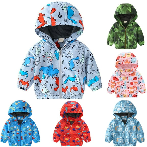 Lovebay Toddler Kid Little Boys Girls Dinosaur Hooded Raincoat Jacket Windbreaker