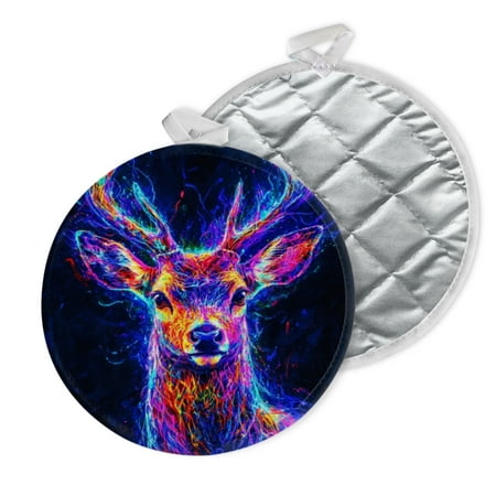 

2 PCS Pot Holders for Kitchen Potholders Sets with Hook for Oven Cooking Baking Neon - Lit Deer In Mysterious Night
