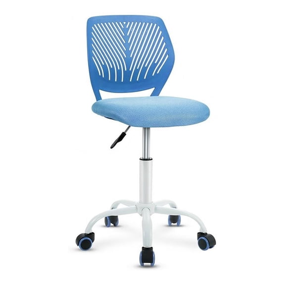 Pemberly Row Sponge Adjustable Mid Back Swivel Armless Office Chair in Blue